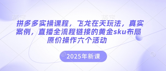 拼多多实操课程，飞龙在天玩法，真实案例，直播全流程链接的黄金sku布局原价操作六个活动-酷知号