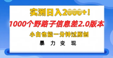 2025抖音1000个野路子信息差最新玩法，一分钟过原创，暴力变现月入几k-酷知号