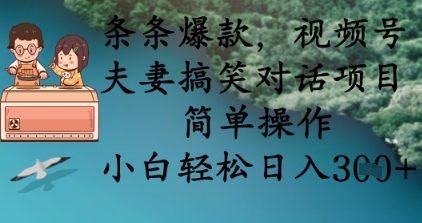 条条爆款,视频号夫妻搞笑对话项目,简单操作,小白轻松日入3张+-酷知号