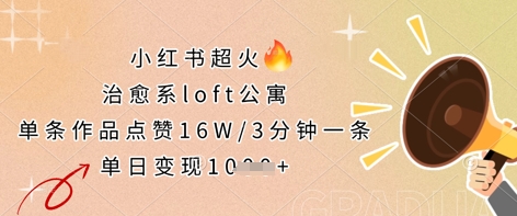 小红书超火的治愈系loft公寓，单条作品点赞16W，3分钟一条，单日变现数张-酷知号