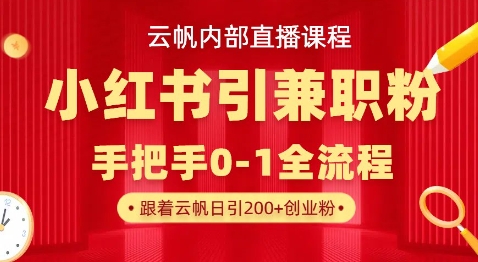 云帆内部直播课，小红书引流兼职粉教程，日引500+月变现过W-酷知号 - 创业者的知识服务平台